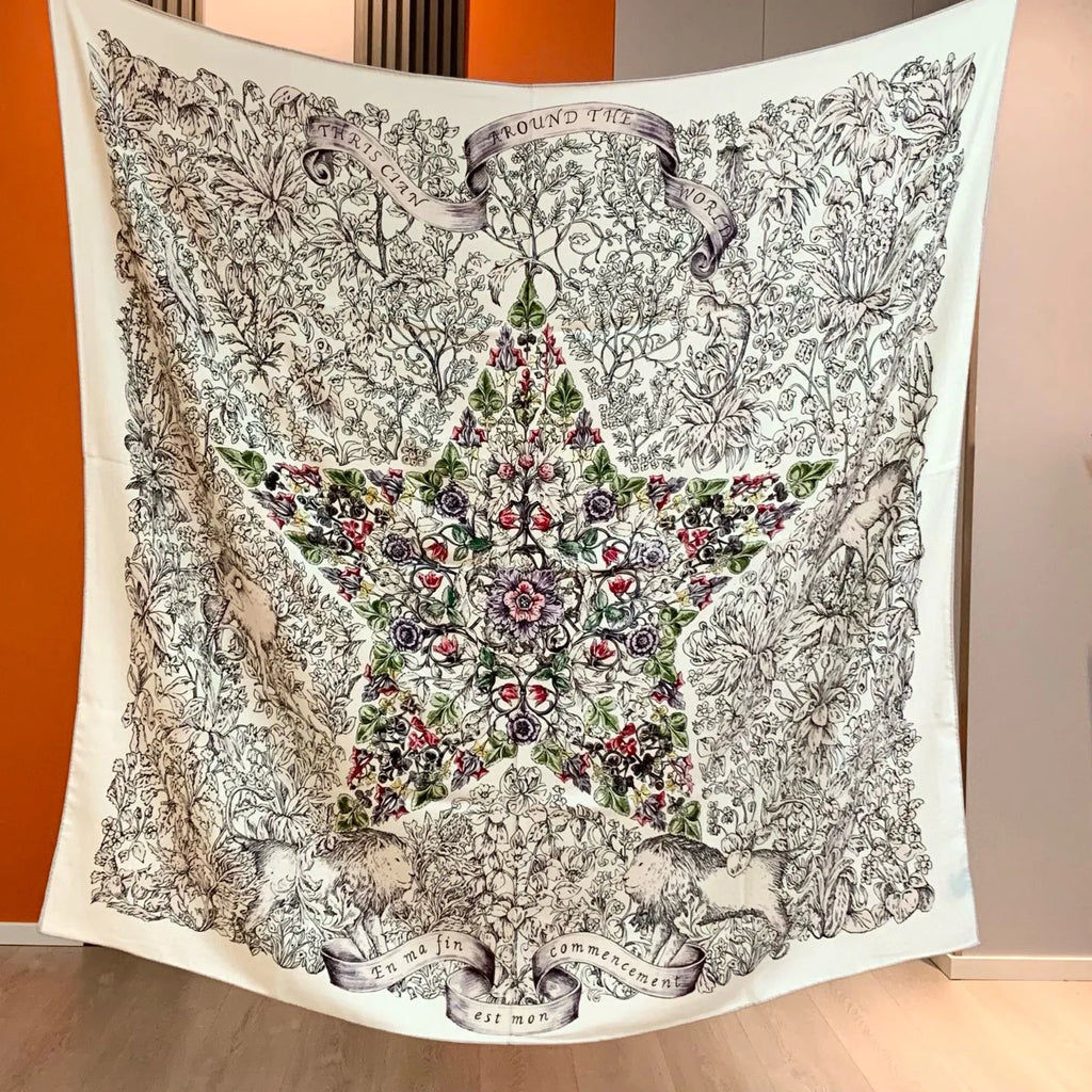 High-end 70% wool 30% mulberry silk women's scarf - Astrological style, 135*135cm, warm shawl headscarf