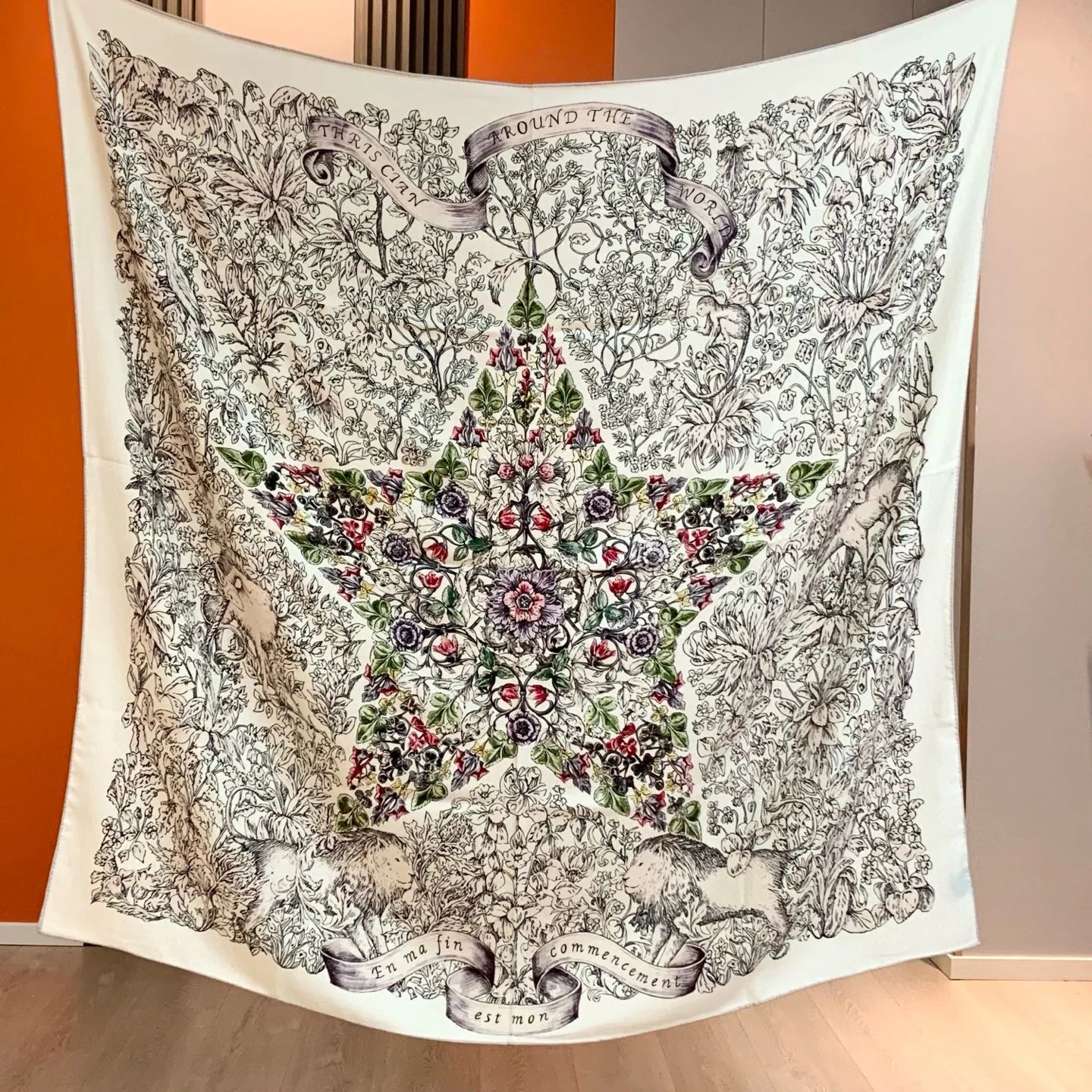 High-end 70% wool 30% mulberry silk women's scarf - Astrological style, 135*135cm, warm shawl headscarf