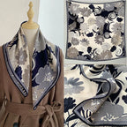 Luxurious design silk and wool scarf for women in floral style, square shape, warm-keeping neckband shawl, 65*65 cm