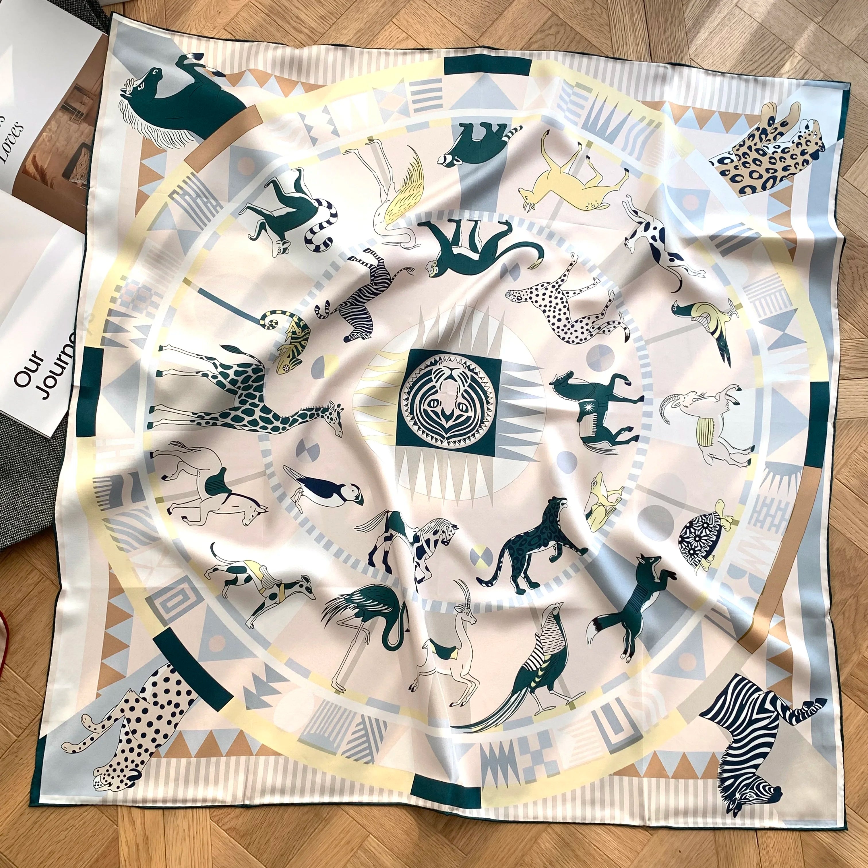 Silk Scarf Women Foreast City Print Square Scarves Head Echarpes Silk Foulards Femme Wraps Beach Shawls Bandana Lady Hijabs 90CM