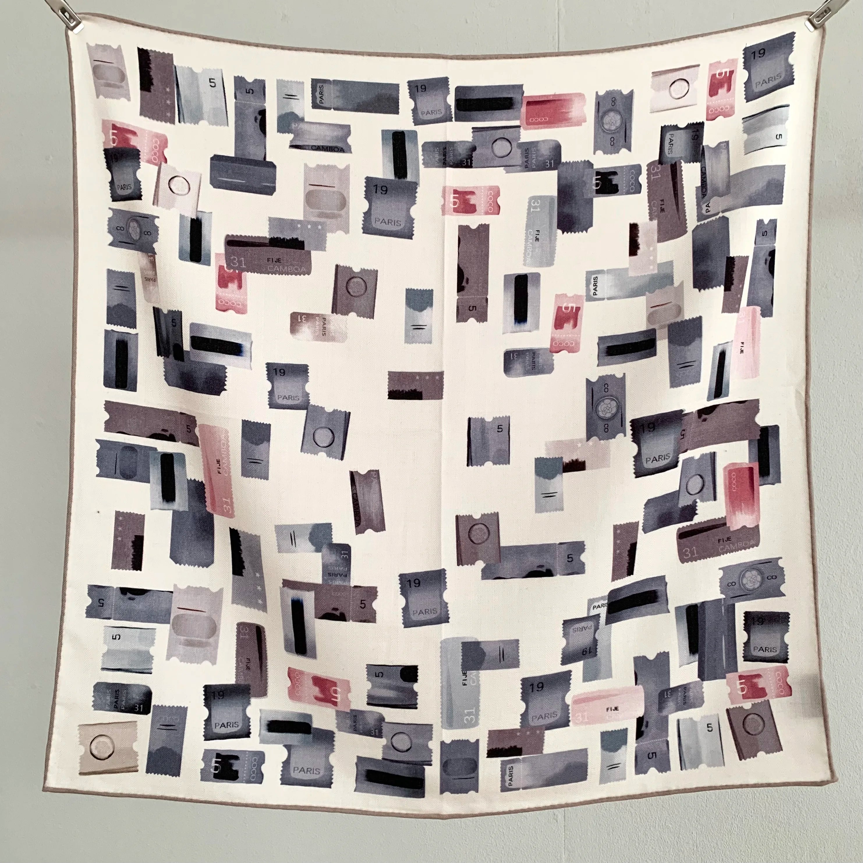 Stamp design. Silk and wool scarf for women, 65*65 cm. Fashionable and simple, highly warm. Headscarf or neckband.