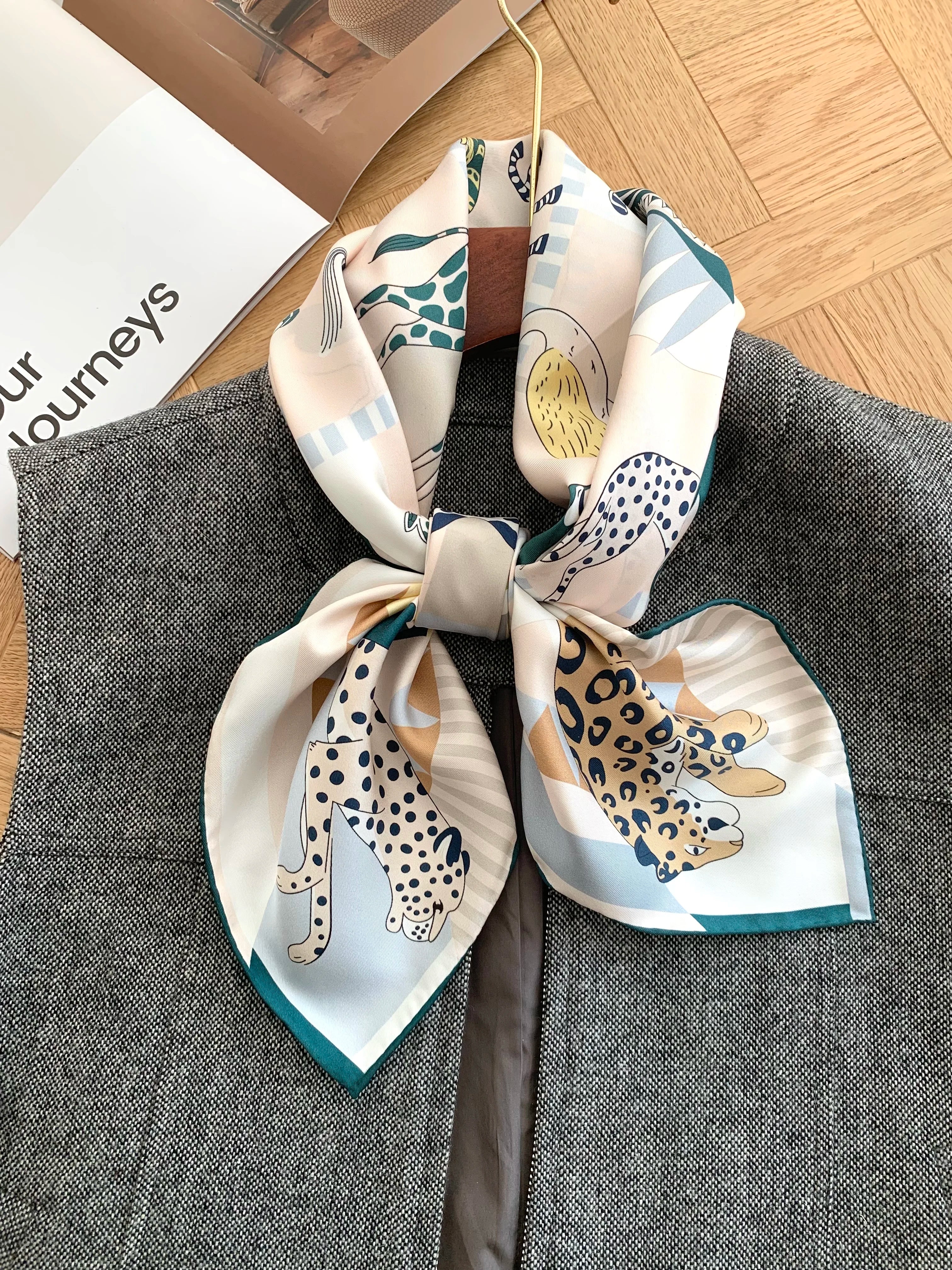 Silk Scarf Women Foreast City Print Square Scarves Head Echarpes Silk Foulards Femme Wraps Beach Shawls Bandana Lady Hijabs 90CM