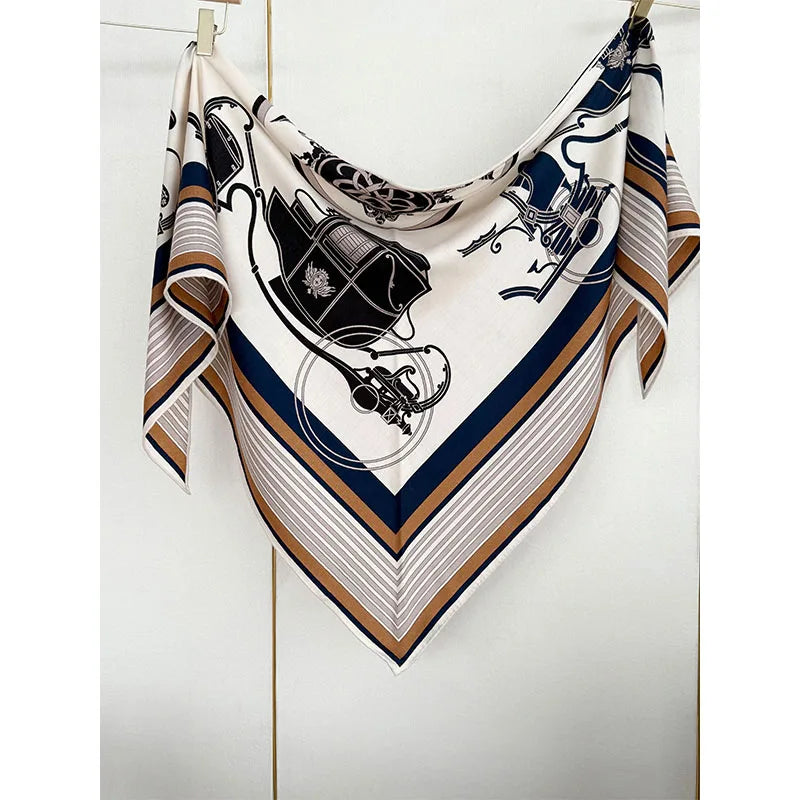 30% silk, 70% wool, large triangular scarf, women's carriage pattern, fashionable and warm shawl headscarf