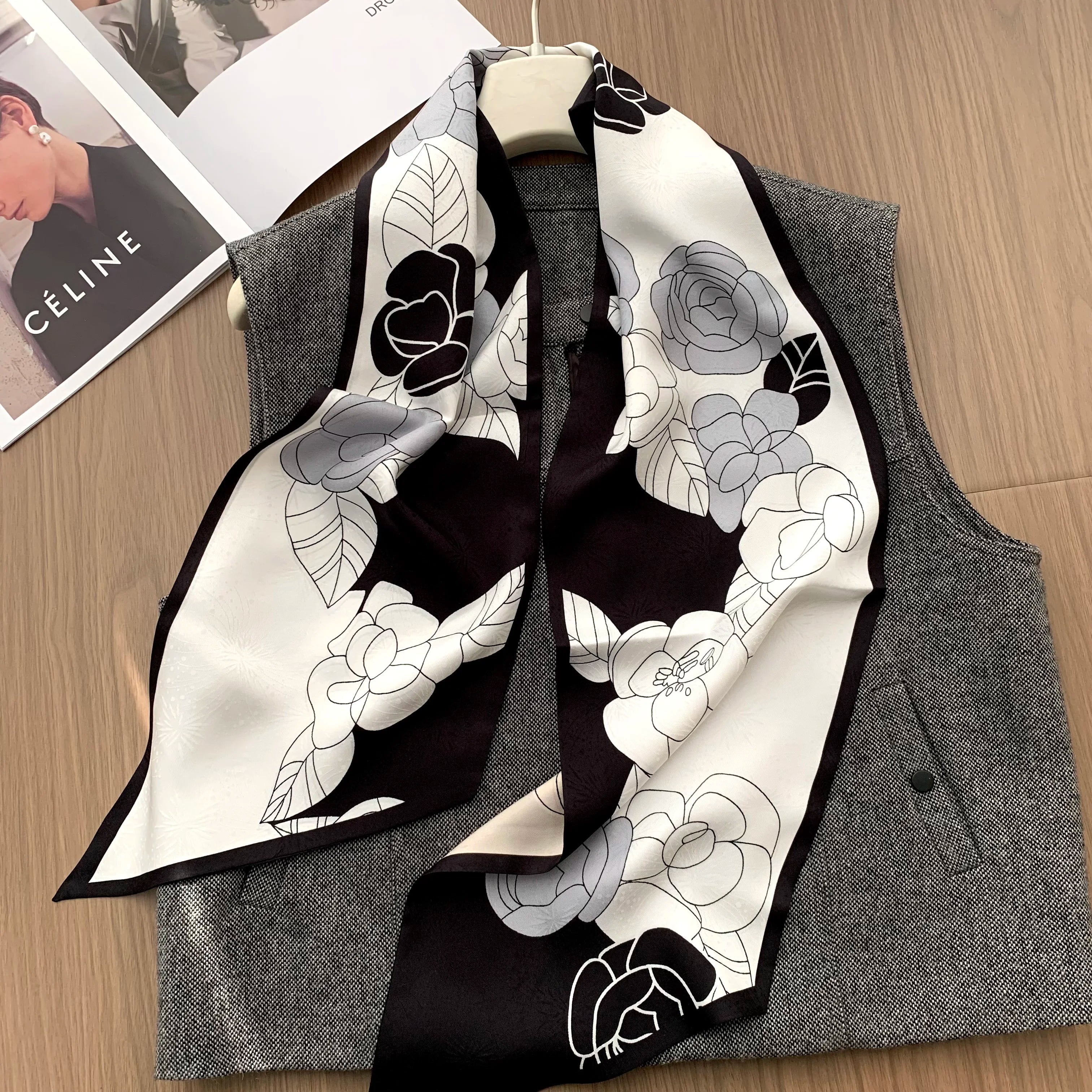 Luxurious design, double-sided, multi-color silk scarf for women, long scarf, fashionable decorative headband, 16 mm