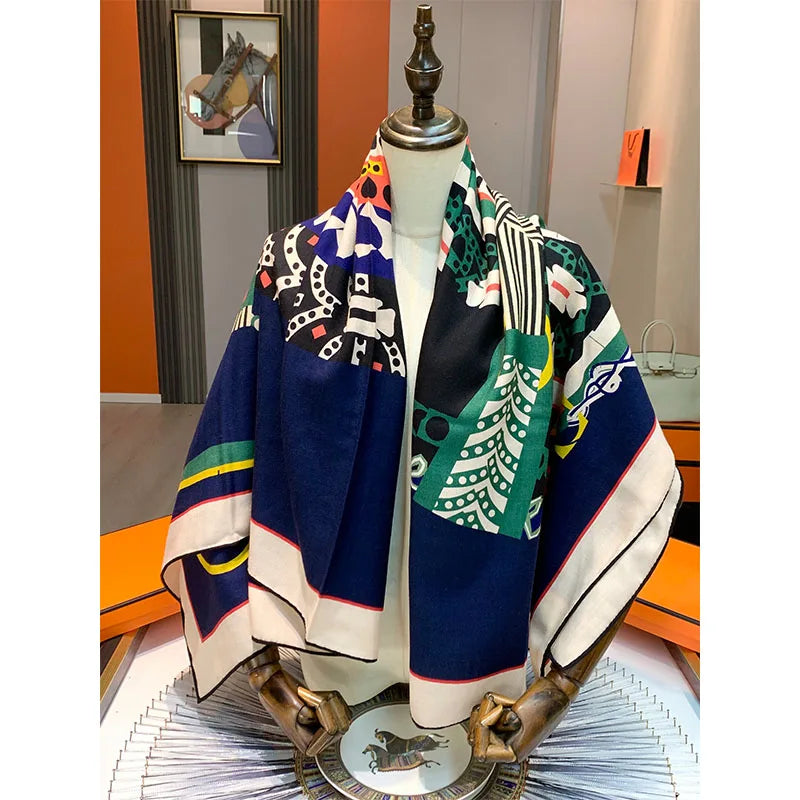 High-quality 70% wool and 30% mulberry silk scarf, 135cm *35cm, saddle pattern fashionable and versatile shawl warm headscarf