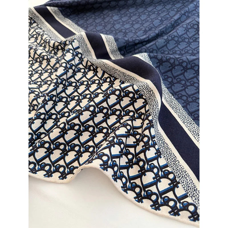 Letter pattern 30% silk 70% wool scarf for women, fashionable and versatile, warm scarf, 65*65cm, autumn and winter