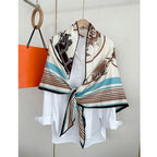 30% silk, 70% wool, large triangular scarf, women's carriage pattern, fashionable and warm shawl headscarf