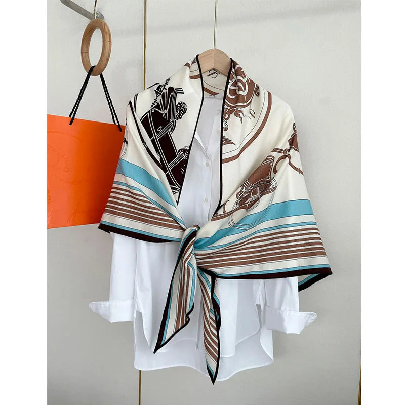 30% silk, 70% wool, large triangular scarf, women's carriage pattern, fashionable and warm shawl headscarf