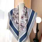 New blue floral silk scarf, 90cm thickness 18mm, high quality, elegant, shawl-style accessory, sun protection headscarf