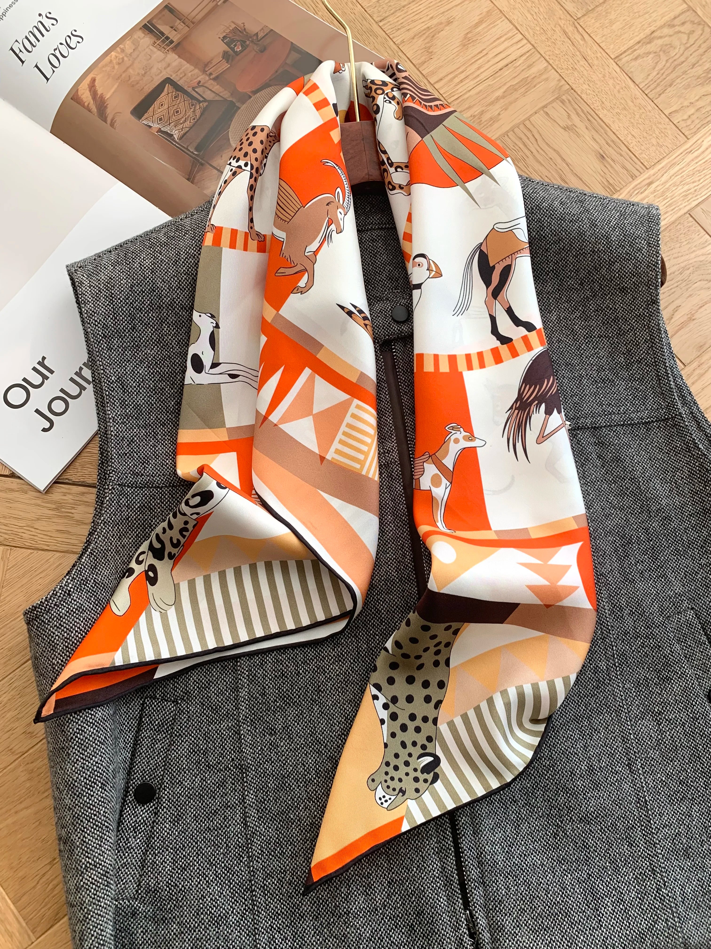 Silk Scarf Women Foreast City Print Square Scarves Head Echarpes Silk Foulards Femme Wraps Beach Shawls Bandana Lady Hijabs 90CM