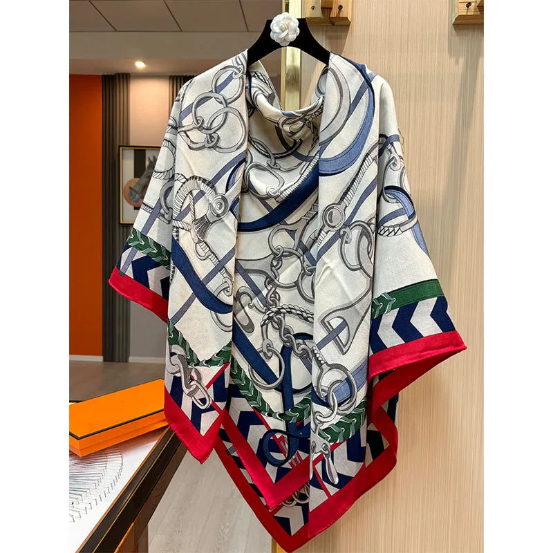 Horse gear pattern, 70% wool, 30% silk, women's scarf in the same color on both sides warm autumn and winter shawl and headscarf