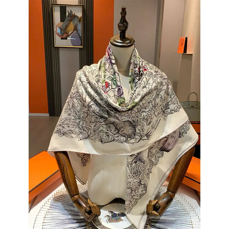 High-end 70% wool 30% mulberry silk women's scarf - Astrological style, 135*135cm, warm shawl headscarf