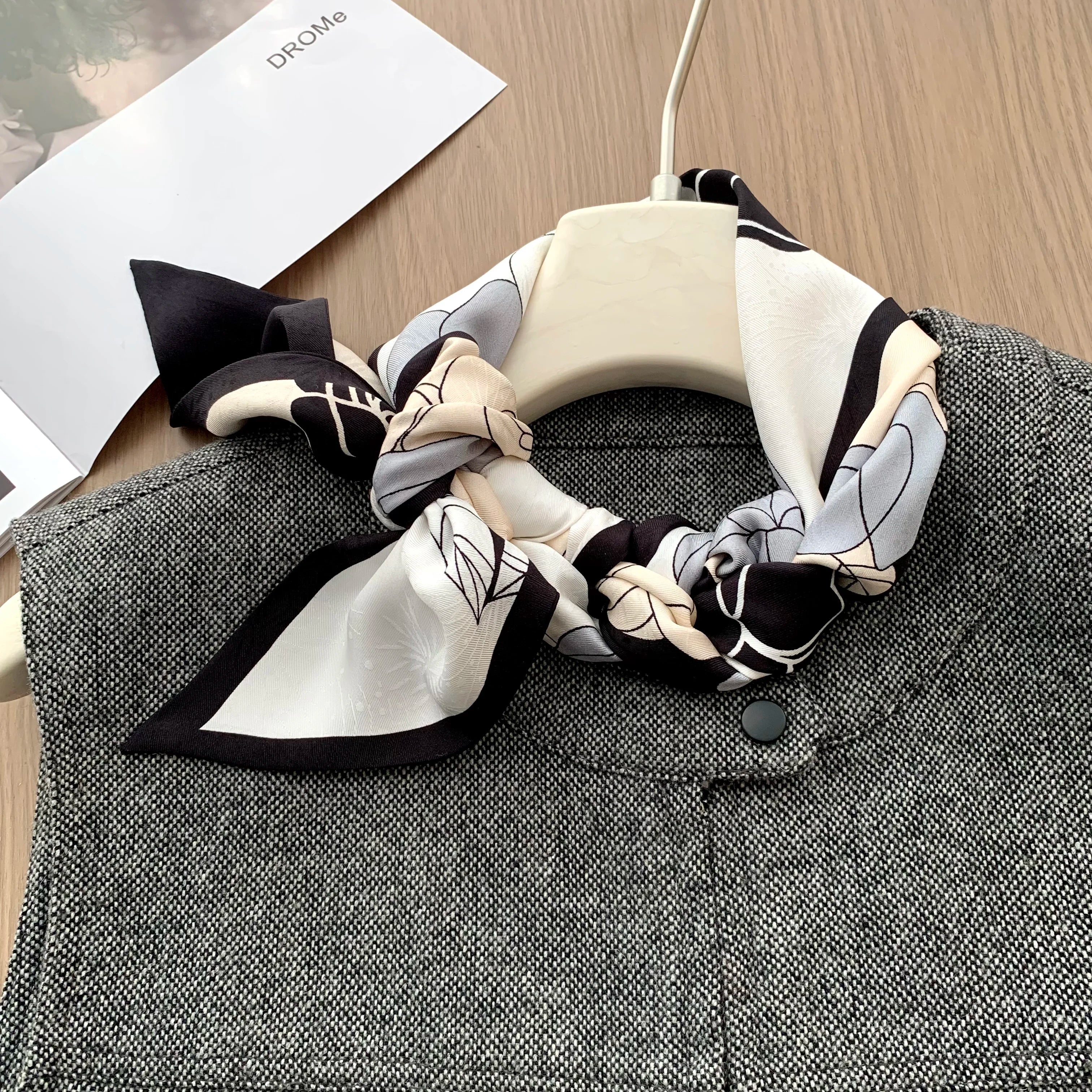 Luxurious design, double-sided, multi-color silk scarf for women, long scarf, fashionable decorative headband, 16 mm