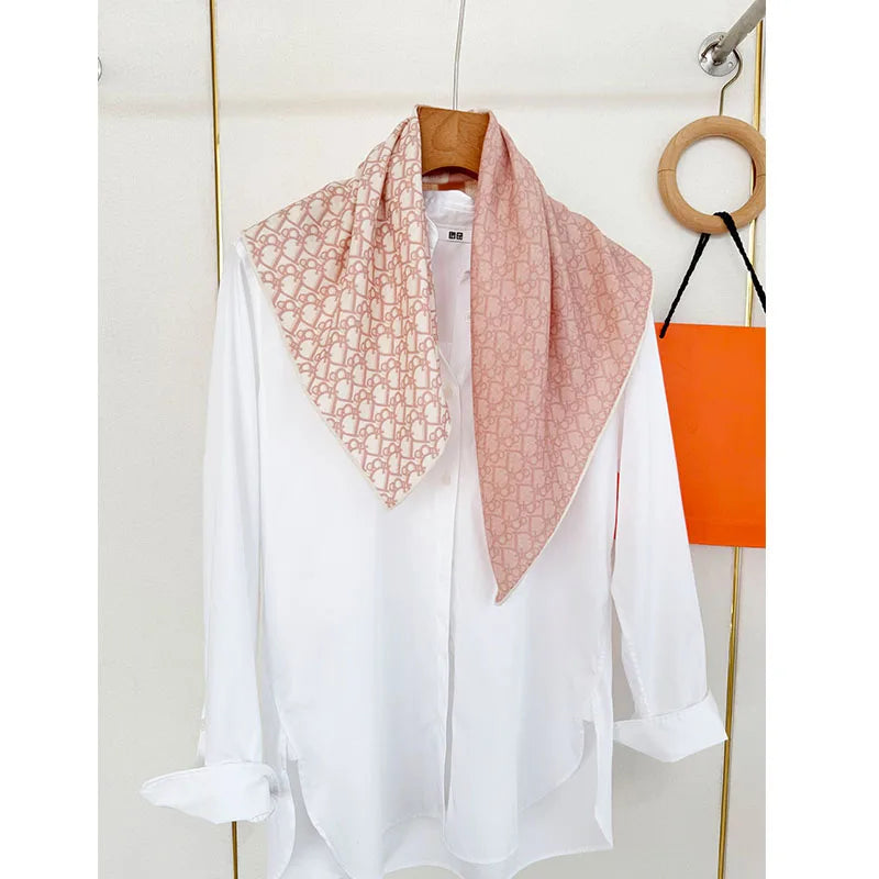 Letter pattern 30% silk 70% wool scarf for women, fashionable and versatile, warm scarf, 65*65cm, autumn and winter
