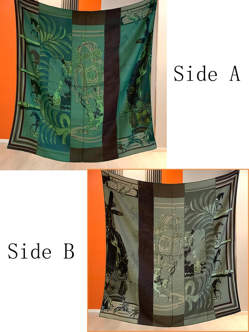 High-end double-sided differently colored wool and silk scarf for women, 135*135cm, fashionable and warm large shawl, scarf