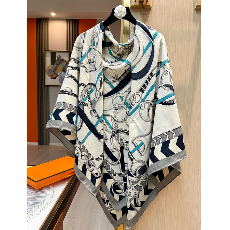 Horse gear pattern, 70% wool, 30% silk, women's scarf in the same color on both sides warm autumn and winter shawl and headscarf