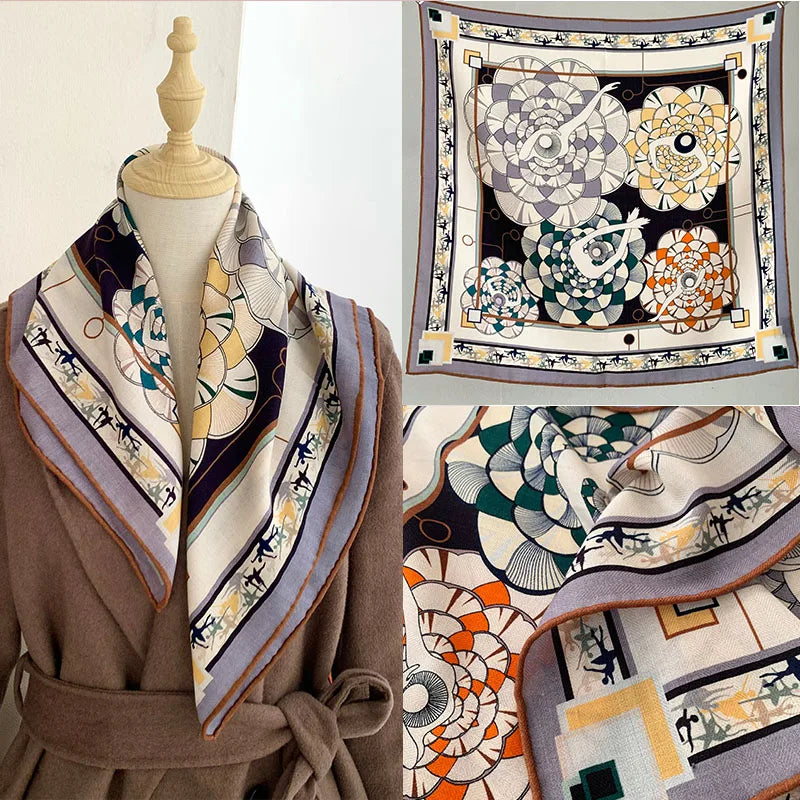 Ethnic style printed silk and wool ladies' scarf, warm and decorative shawl, elegant and high-end sun protection headband