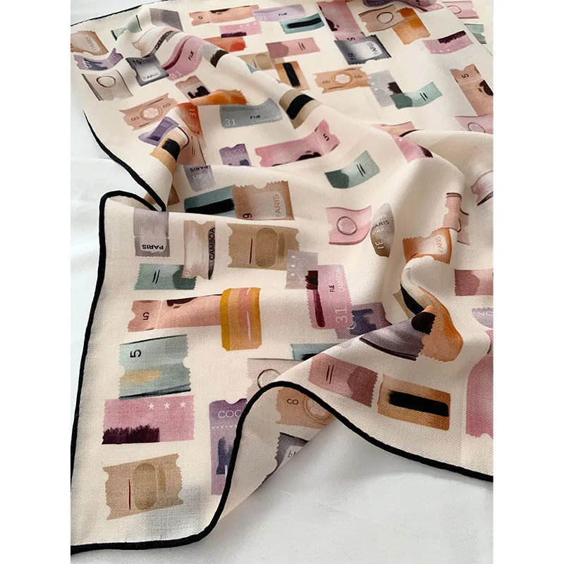 Stamp design. Silk and wool scarf for women, 65*65 cm. Fashionable and simple, highly warm. Headscarf or neckband.