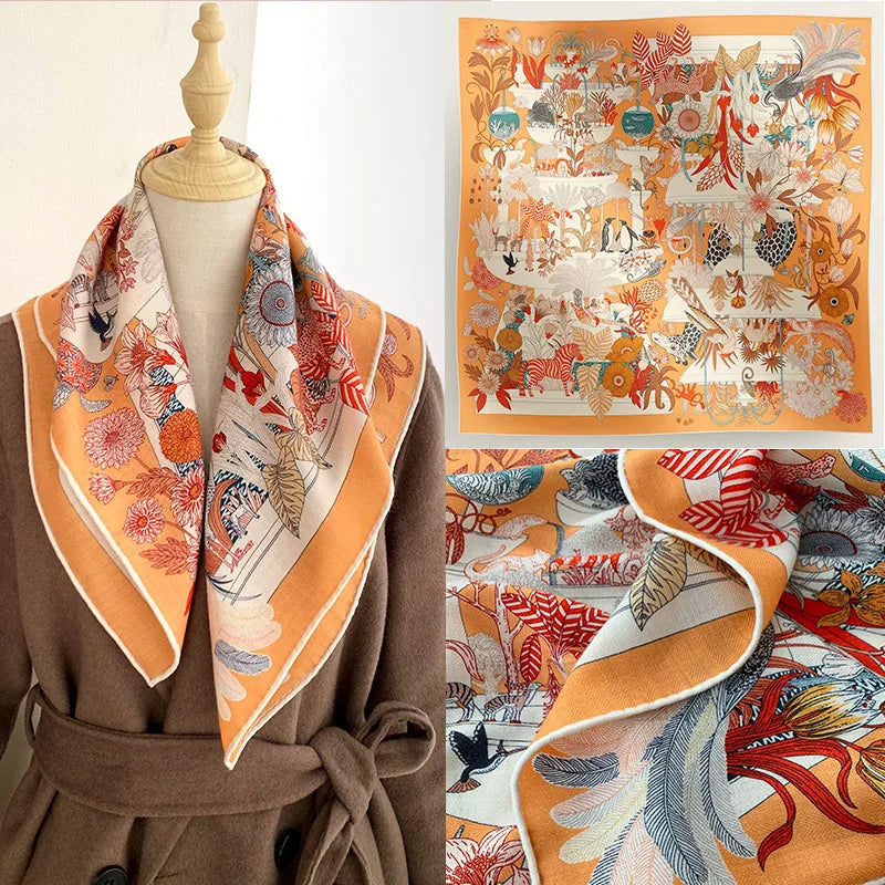 Rare Treasures Park Premium Wool and Silk Scarf for Women - 70cm Square Towel, Elegant and Warm Decorative Shawl