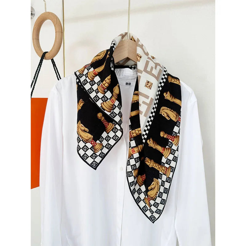 Roman-style autumn and winter new 30% silk and 70% wool scarf for women, 65*65cm warm decorative headscarf and neck