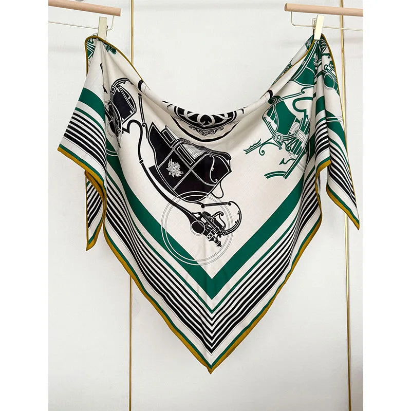 30% silk, 70% wool, large triangular scarf, women's carriage pattern, fashionable and warm shawl headscarf