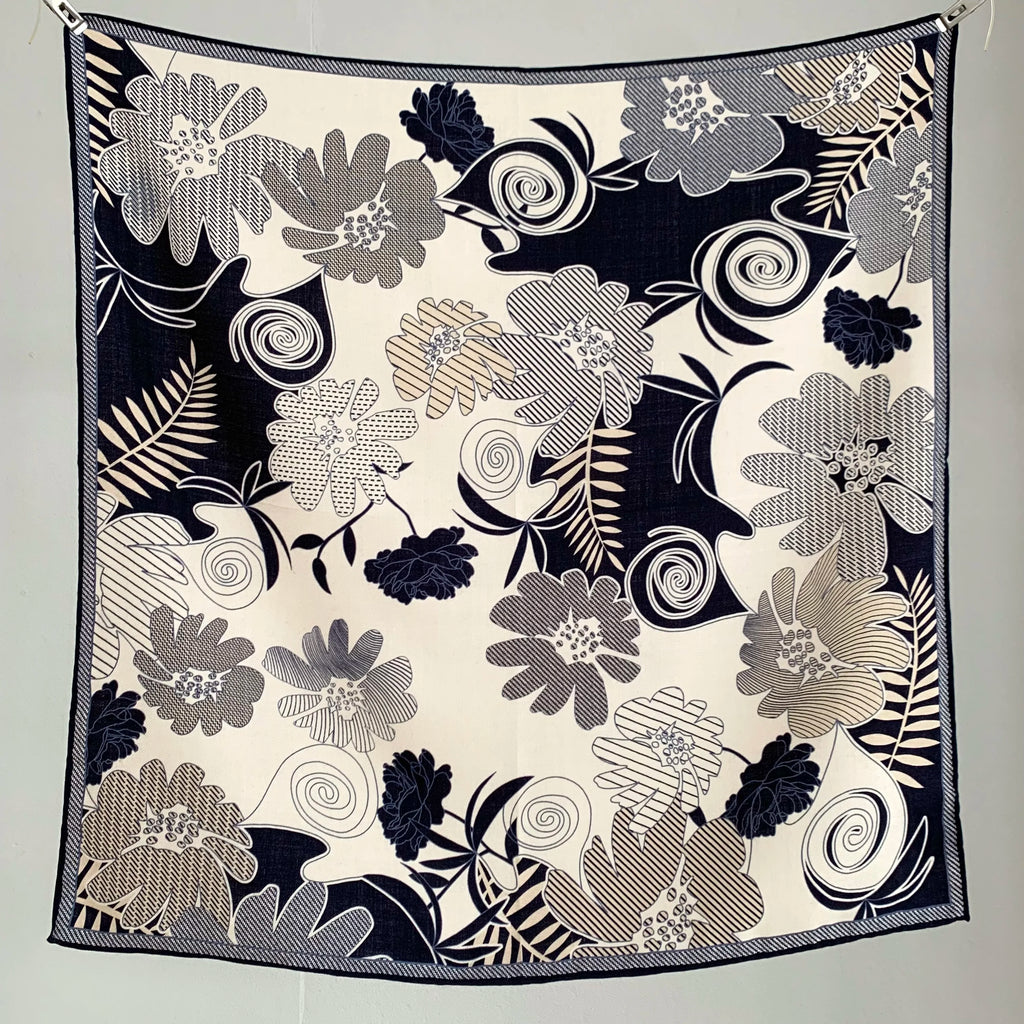 Luxurious design silk and wool scarf for women in floral style, square shape, warm-keeping neckband shawl, 65*65 cm