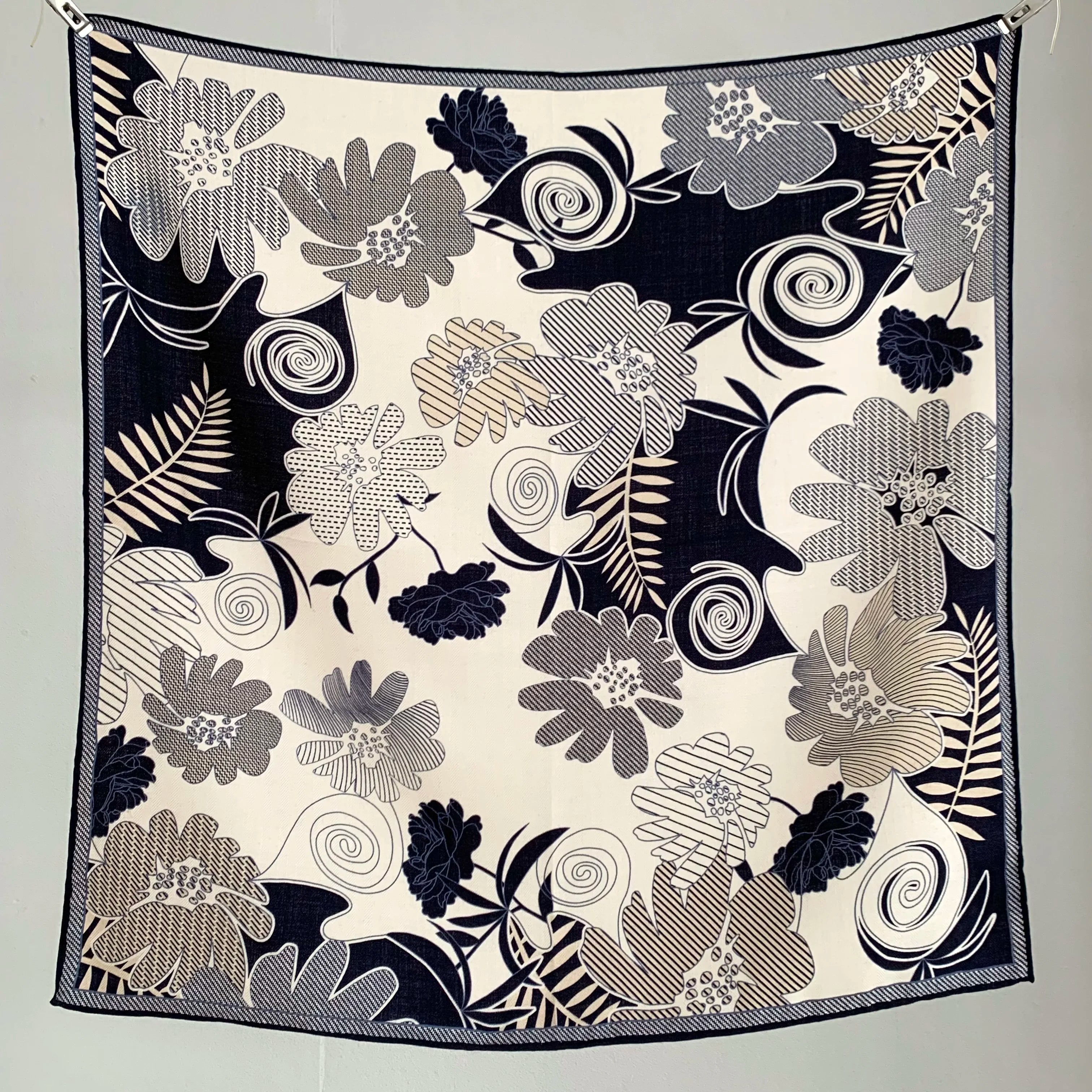 Luxurious design silk and wool scarf for women in floral style, square shape, warm-keeping neckband shawl, 65*65 cm