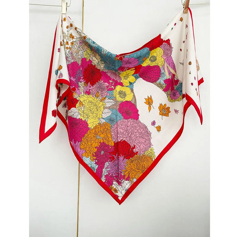 Luxurious design, large triangular scarf, silk and wool shawl, floral pattern decoration, warm and fashionable headscarf