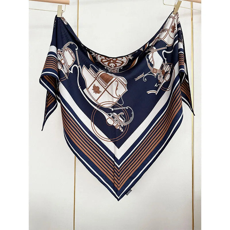 30% silk, 70% wool, large triangular scarf, women's carriage pattern, fashionable and warm shawl headscarf