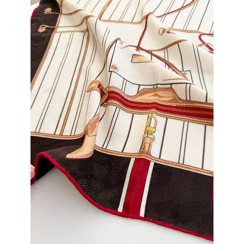 Unique design sense silk and wool scarf for women, new autumn and winter fashion, versatile and warm headscarf, 65*65cm