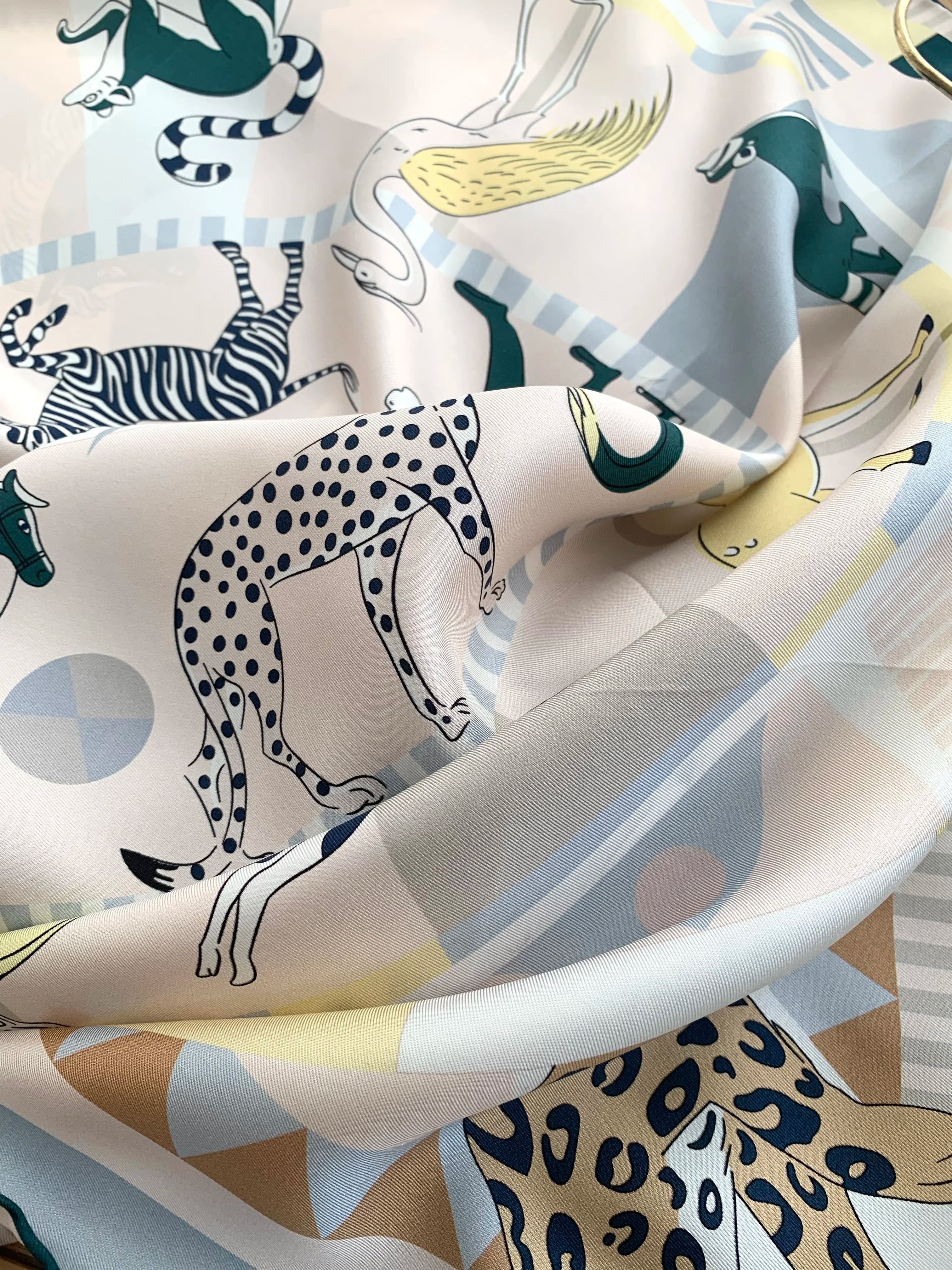 Silk Scarf Women Foreast City Print Square Scarves Head Echarpes Silk Foulards Femme Wraps Beach Shawls Bandana Lady Hijabs 90CM