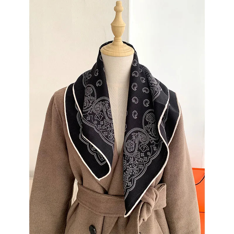 New autumn-winter 70% wool 30% silk scarf for women - Paisley pattern, simple and fashionable, warm headscarf or neckband
