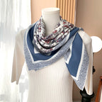 New blue floral silk scarf, 90cm thickness 18mm, high quality, elegant, shawl-style accessory, sun protection headscarf