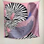 Women's Silk Scarf with Pink Zebra Pattern - Luxury Designer Design Sunscreen Decorated Party Shawl 90 cm Wide 18 mm Thick Silk