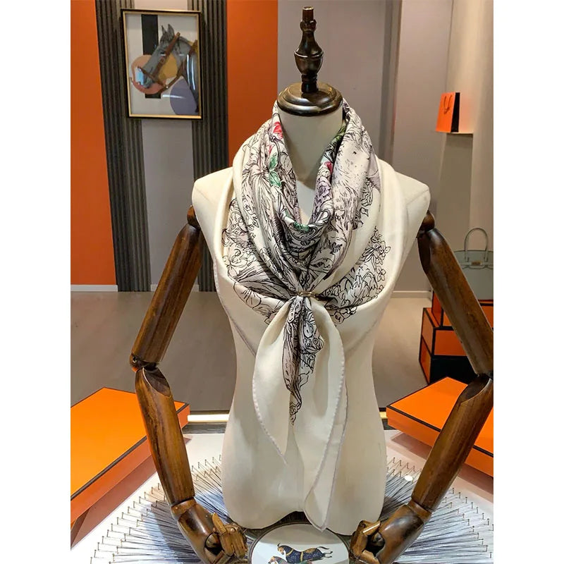 High-end 70% wool 30% mulberry silk women's scarf - Astrological style, 135*135cm, warm shawl headscarf