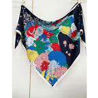Luxurious design, large triangular scarf, silk and wool shawl, floral pattern decoration, warm and fashionable headscarf