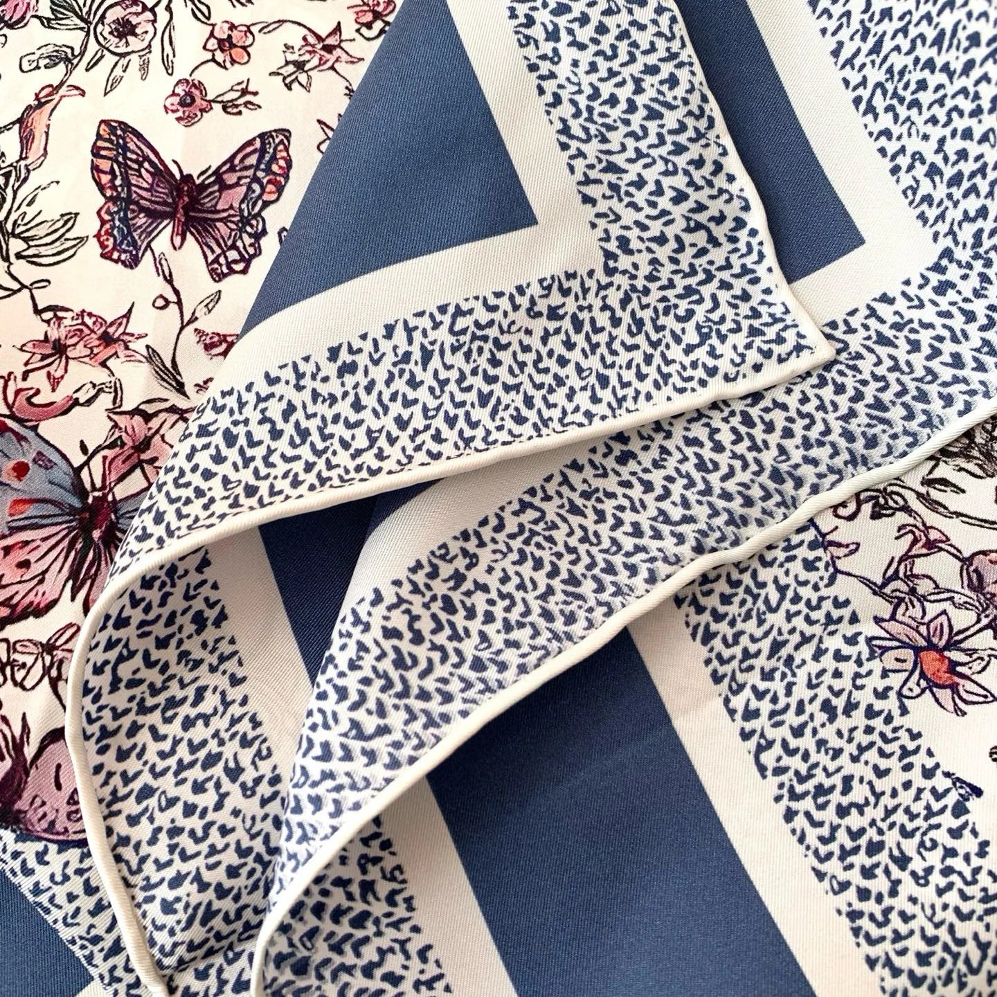 New blue floral silk scarf, 90cm thickness 18mm, high quality, elegant, shawl-style accessory, sun protection headscarf