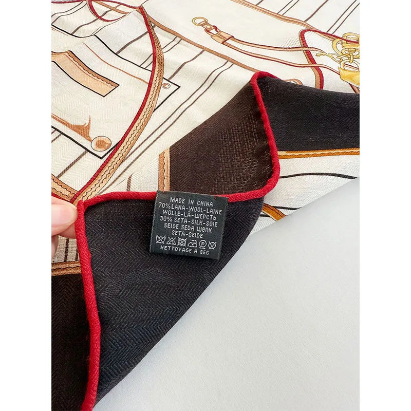 Unique design sense silk and wool scarf for women, new autumn and winter fashion, versatile and warm headscarf, 65*65cm