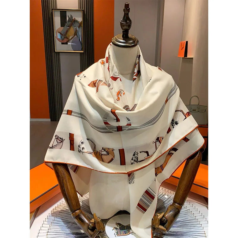 High-end double-sided same-color silk and wool scarf 30% silk and 70% wool, a high-end warm shawl for ladies, headscarf