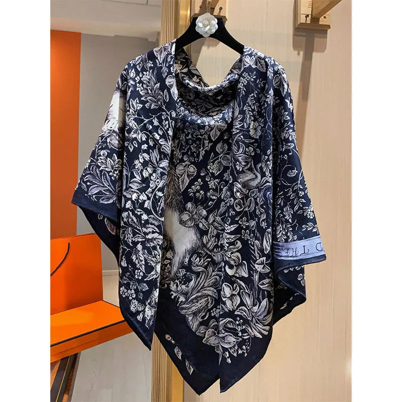 High-end 70% wool 30% mulberry silk women's scarf - Astrological style, 135*135cm, warm shawl headscarf