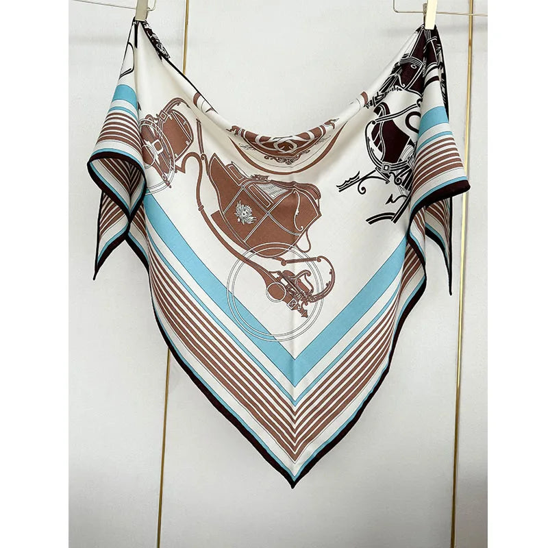 30% silk, 70% wool, large triangular scarf, women's carriage pattern, fashionable and warm shawl headscarf