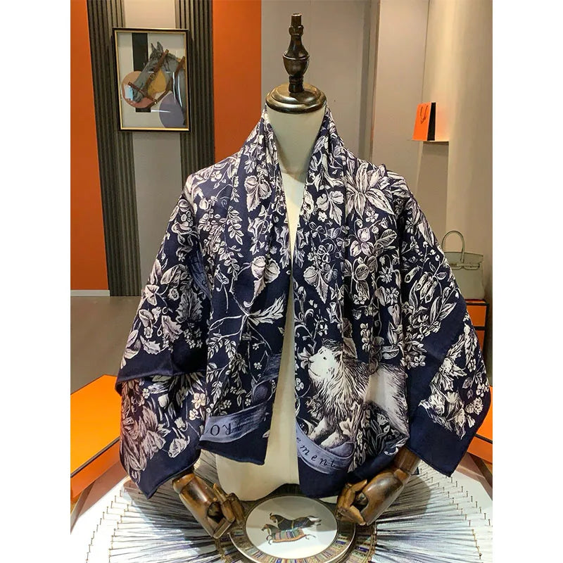 High-end 70% wool 30% mulberry silk women's scarf - Astrological style, 135*135cm, warm shawl headscarf