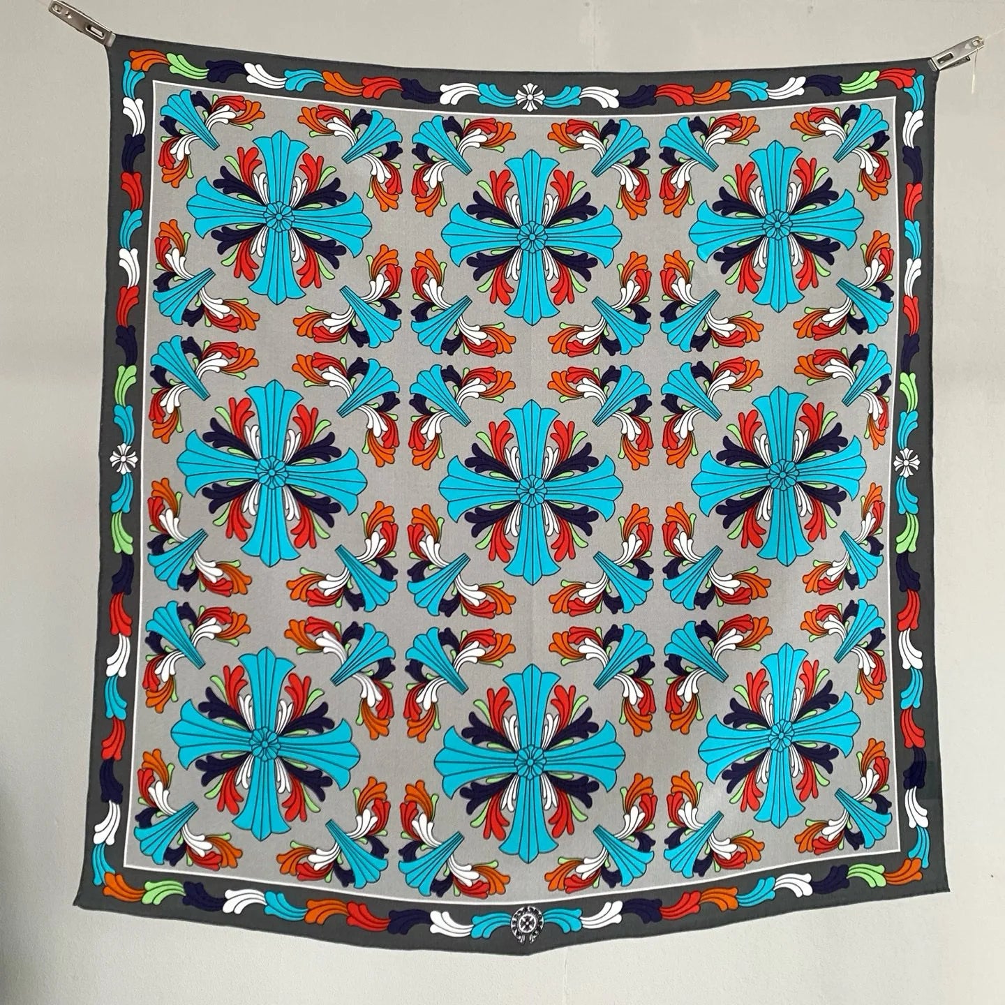 Cross pattern 100% silk scarf for women - fashionable sun protection headscarf, decorative scarf, square scarf, floral design