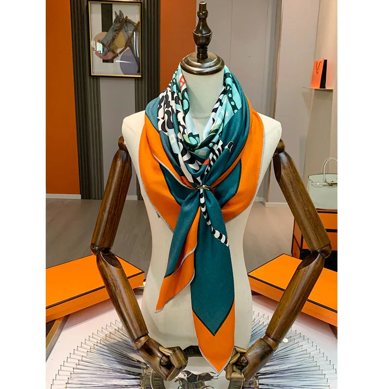High-quality 70% wool and 30% mulberry silk scarf, 135cm *35cm, saddle pattern fashionable and versatile shawl warm headscarf