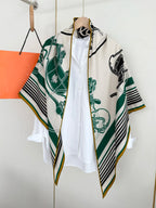 30% silk, 70% wool, large triangular scarf, women's carriage pattern, fashionable and warm shawl headscarf