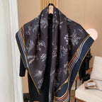 90cm double-sided double-color 100% mulberry silk scarf for women, floral pattern, sun protection headscarf, fashionable shawl