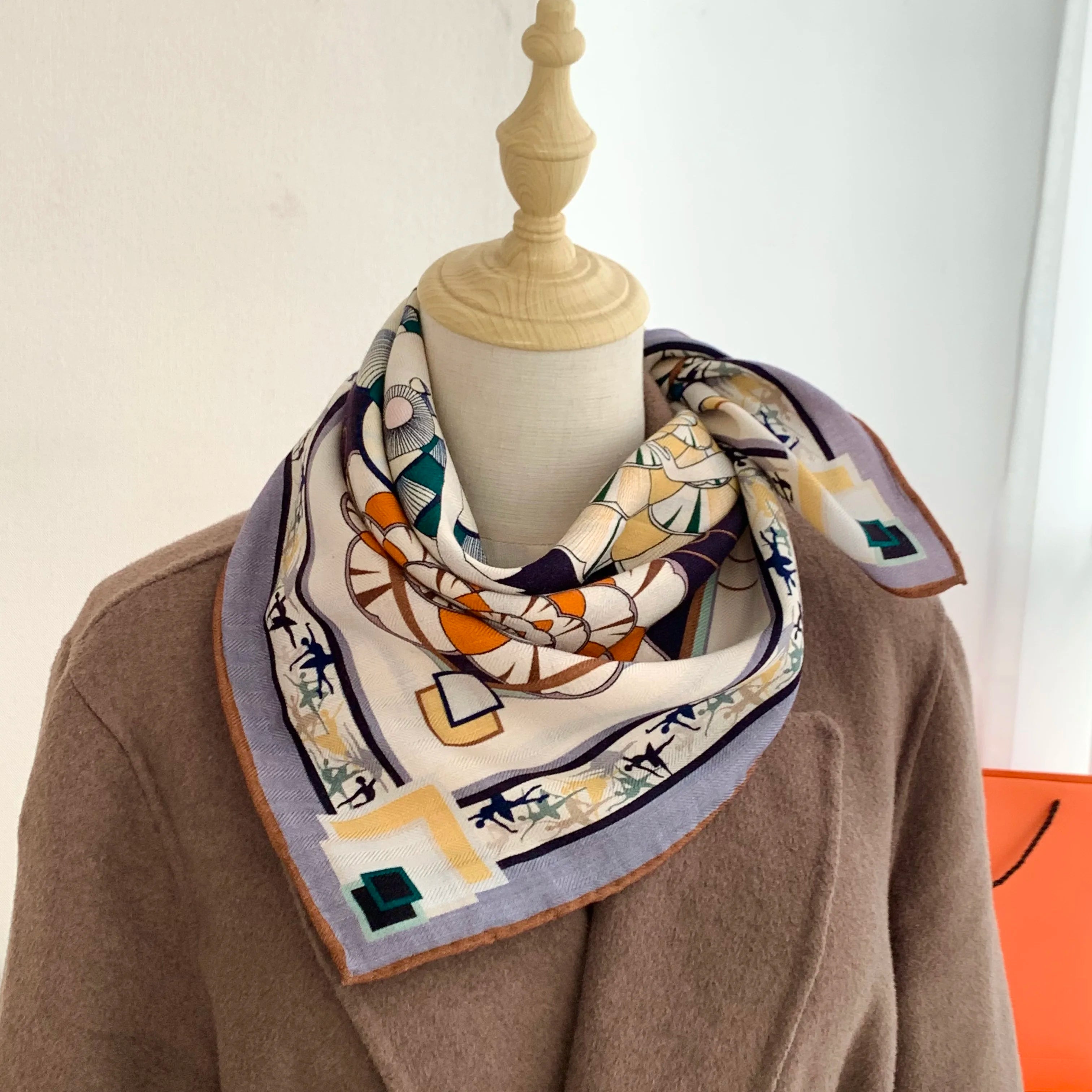 Ethnic style printed silk and wool ladies' scarf, warm and decorative shawl, elegant and high-end sun protection headband