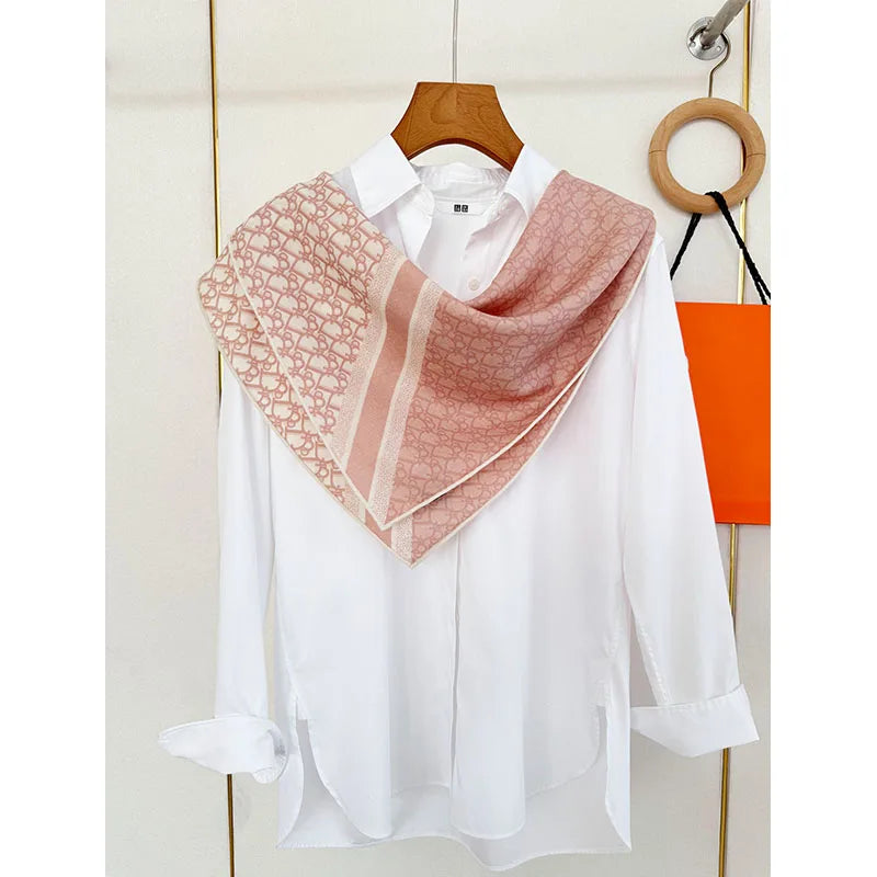 Letter pattern 30% silk 70% wool scarf for women, fashionable and versatile, warm scarf, 65*65cm, autumn and winter