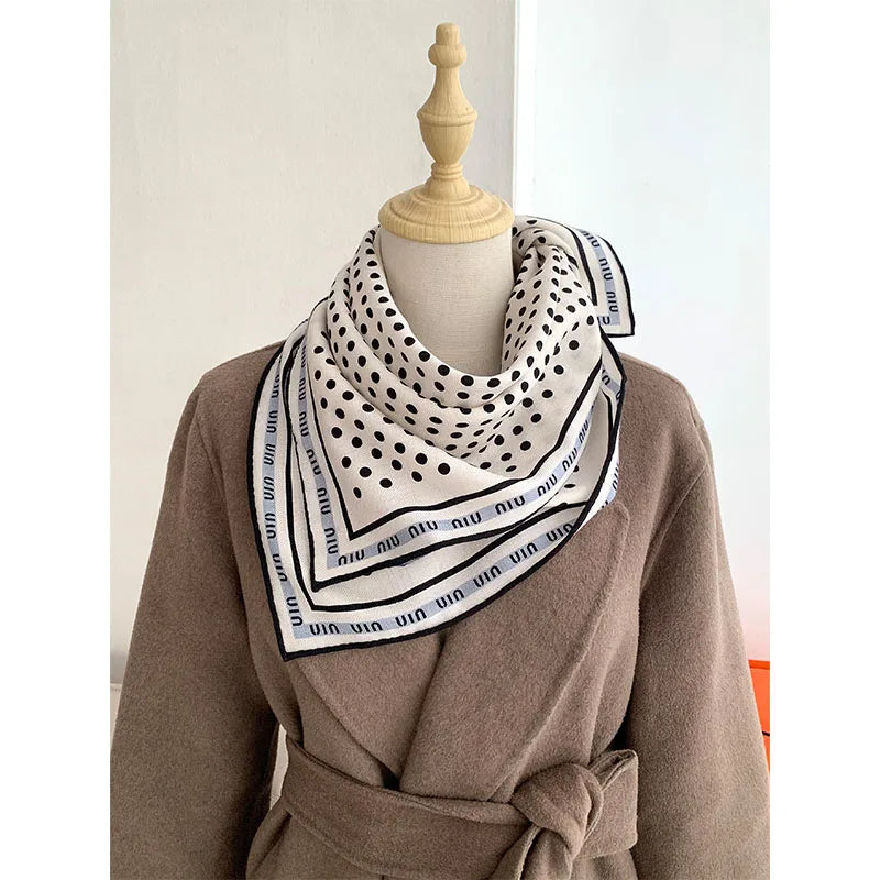 New autumn-winter fashion polka dot 30% silk 70% wool scarf for women, a warm headscarf or neckband, 65*65 cm
