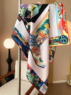 Luxurious Design 100% Silk Handkerchief for Women, Handmade Edging, 90cm Square, Elegant Sunscreen Headscarf, Shawl, Gift